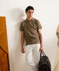 Stone Olive V Neck Knitted POLO