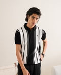 Off White & Black Striper Knitted POLO