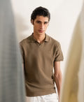 Stone Olive V Neck Knitted POLO