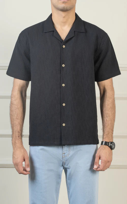 CASUAL SHIRT CUBAN COLLAR BLACK