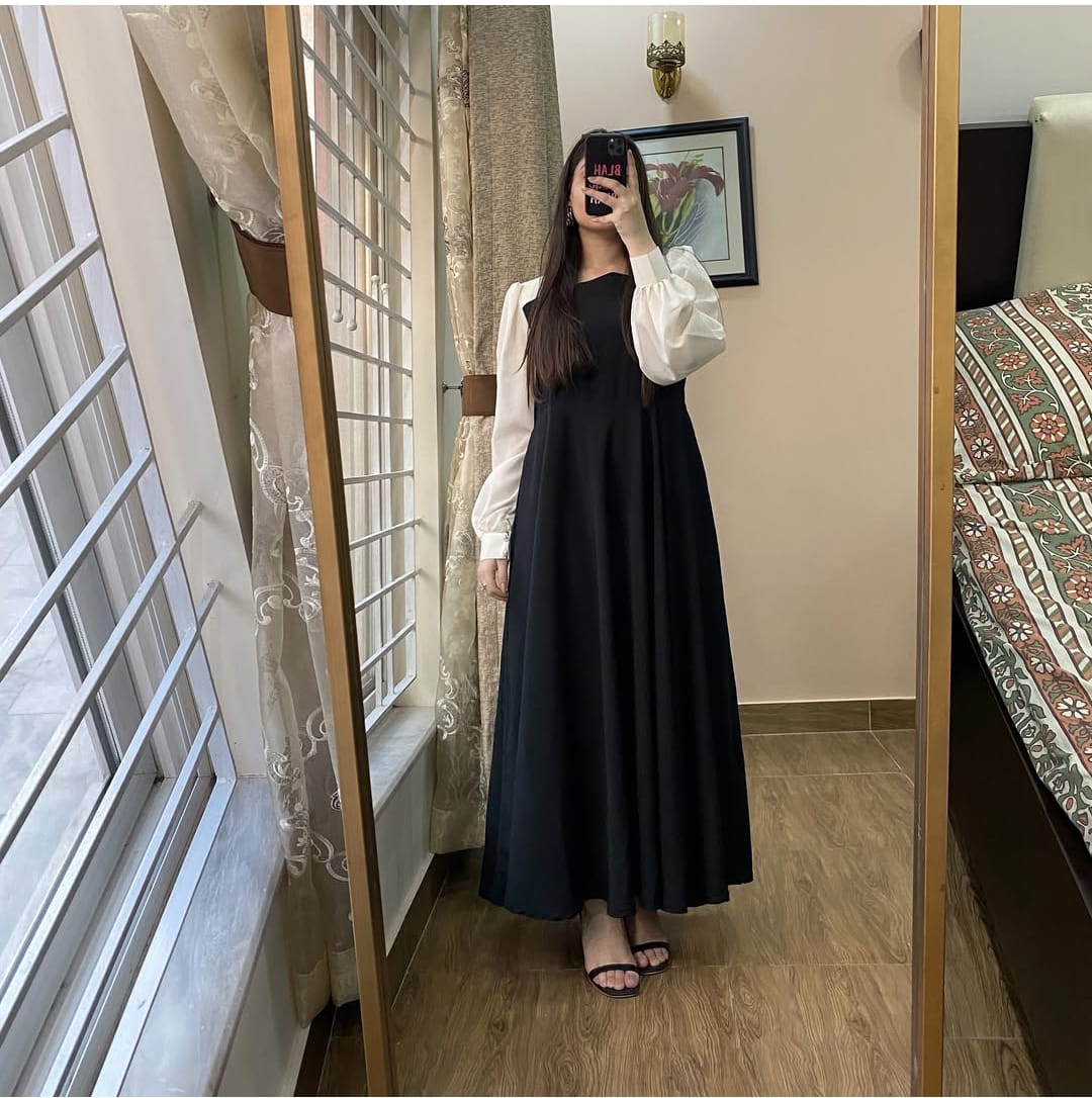 Monochrome Grace – Black & White Pleated Dress