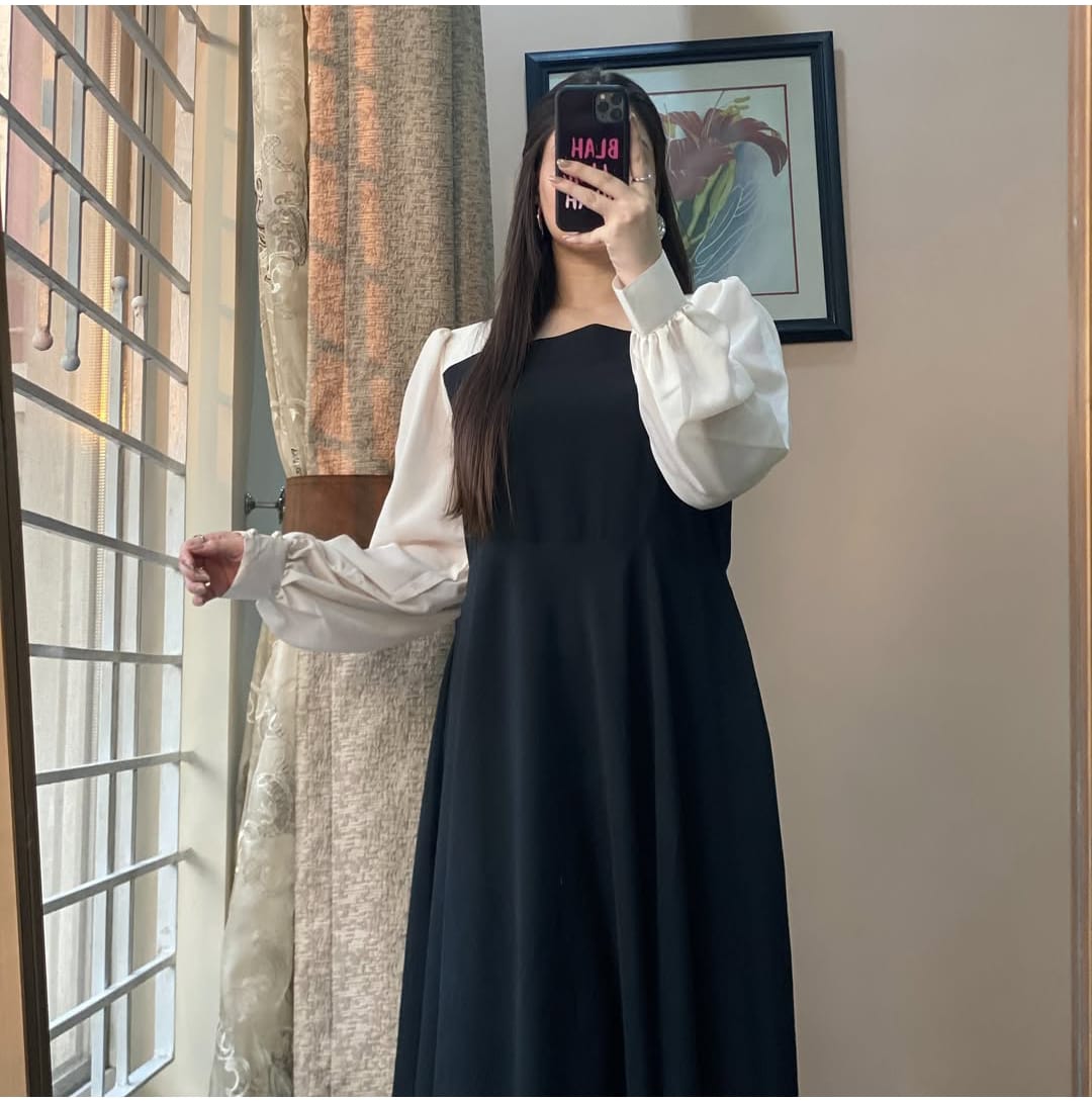 Monochrome Grace – Black & White Pleated Dress